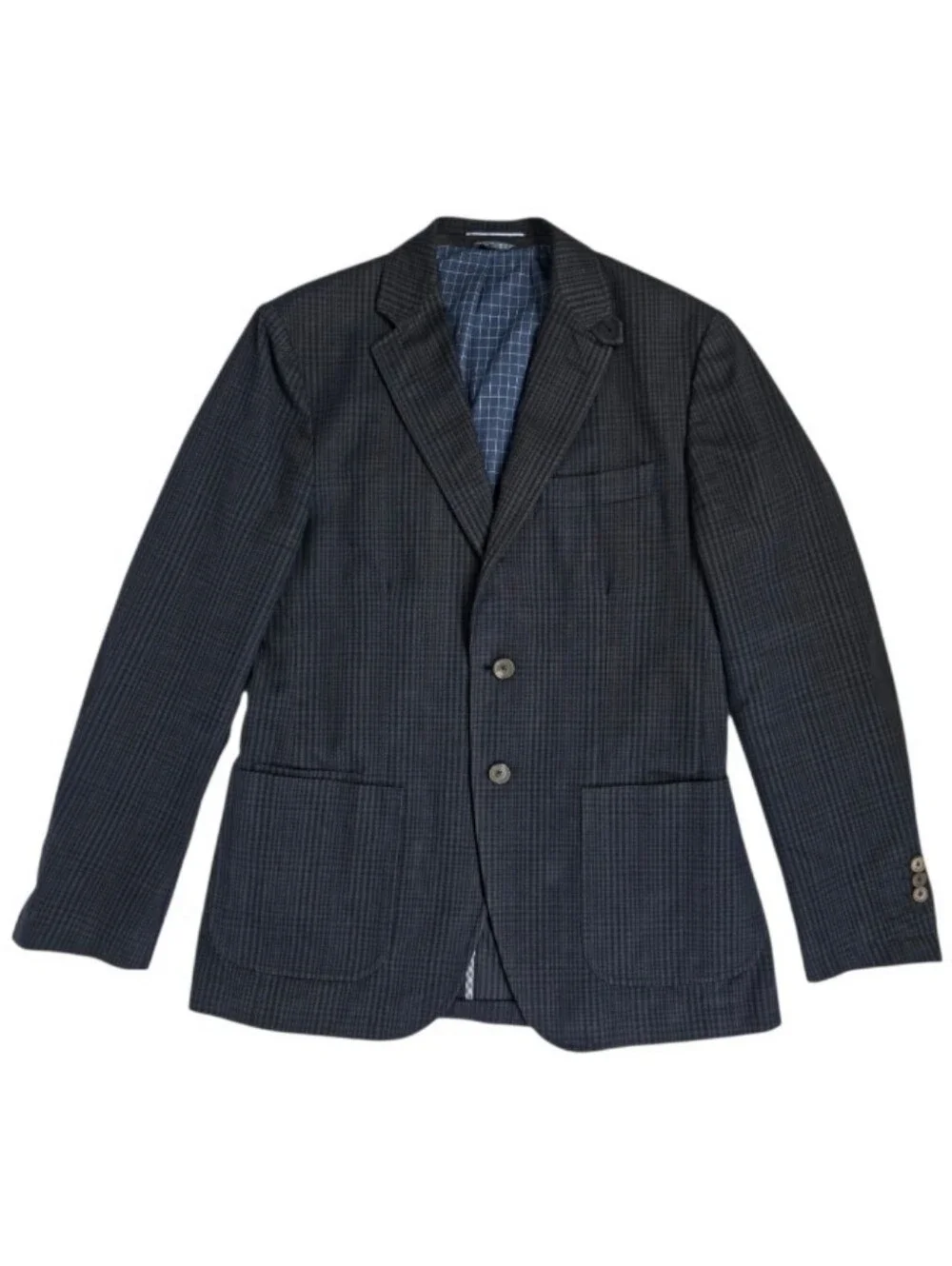 Massimo Dutti Extrafine Cotton Navy Plaid Blazer Sport Coat Men's US 38